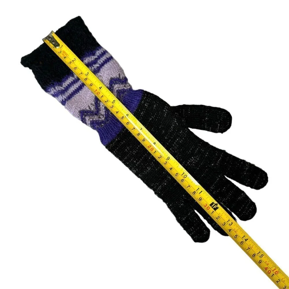 New Missoni Gloves Knit Wool Black Long Purple Cuff Winter Accessories Boho
